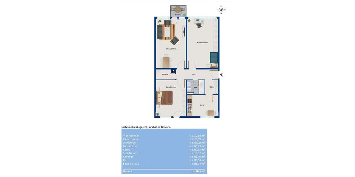 Etagenwohnung München Feldmoching-Hasenbergl - 3 Zimmer, 80 m&sup2;, 1.440&euro; | Angebot:27182897